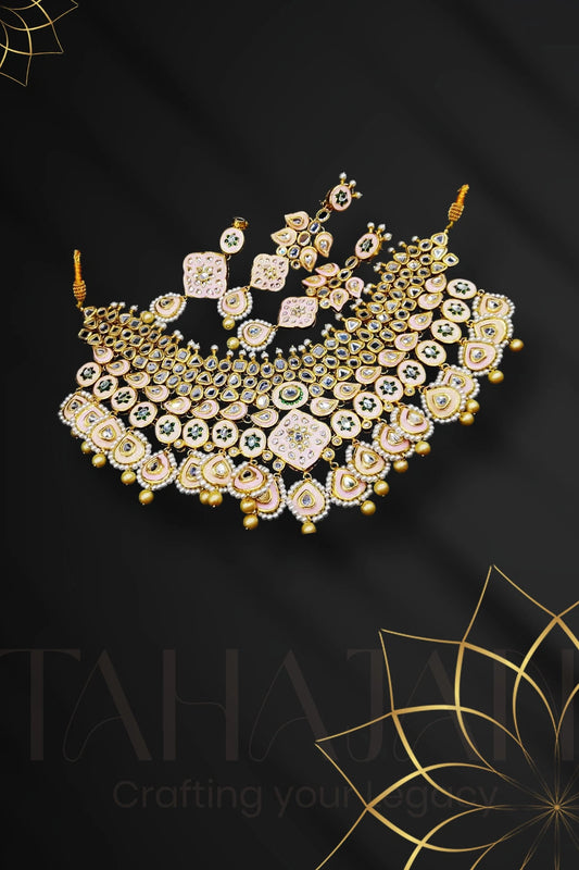Gutka Kundan Pink Enamel Bridal Set