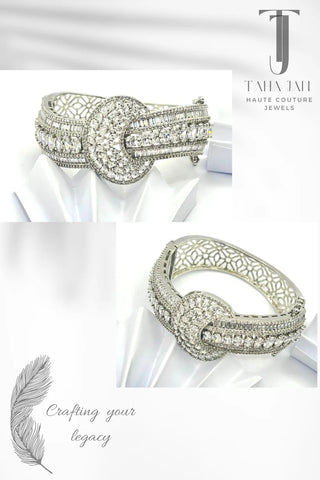 Pure Silver Knot Harmony Kara with Dual-Circle Design and Crystal Detailing
