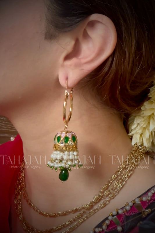 Multi Challa Kundan Jhumka Earrings – Traditional Hoop Style