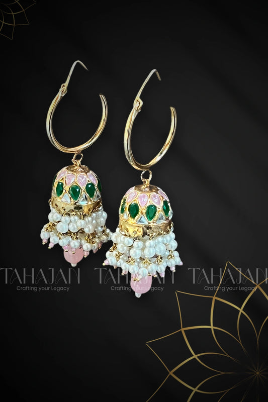 Multi Challa Kundan Jhumka Earrings – Traditional Hoop Style