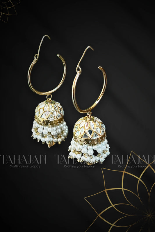 Moti Challa Jhumka | Gold Hoop Pearl Kundan Earrings