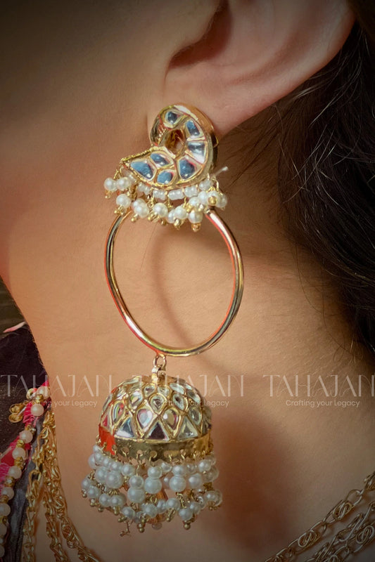 Challa Aviary Jhumka Earrings with Kundan & Pearls