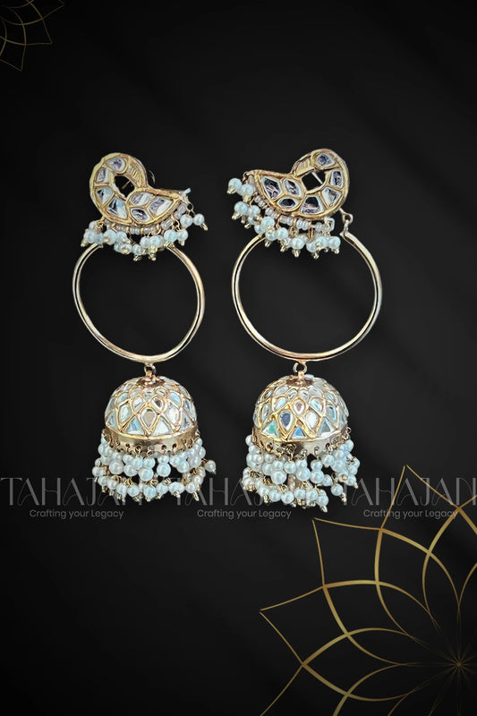 Challa Aviary Jhumka Earrings with Kundan & Pearls