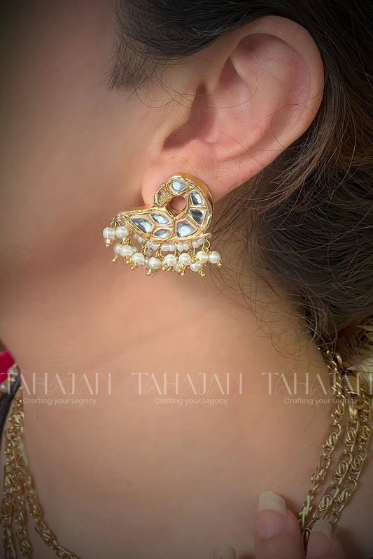 Leaf Motif Studs with Mini Pearls – Traditional Thapa Challa Design